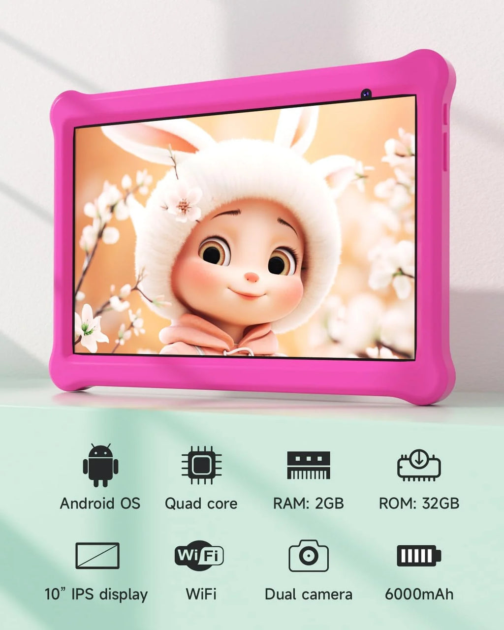Kids Tablet 10 inch with Case, Parental Control, Pink O793547