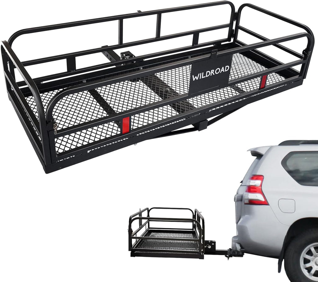 Wildroad Hitch Mount Cargo Carrier Basket 500 LBS Folding Vehicle Cargo Baskets 60" x 25.6" x 13.8" Fits 2" Receiver for SUV, Pickup Truck, Trailer