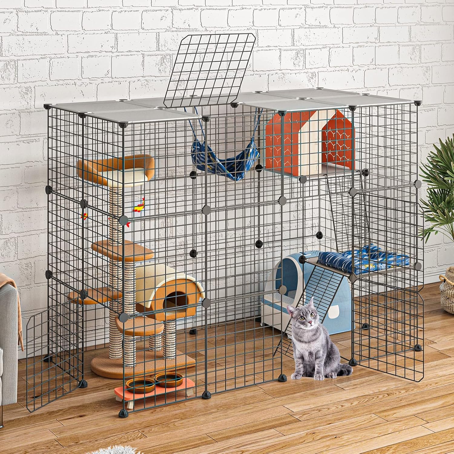 Large Cat Cage Indoor DIY Cat Playpen Detachable Metal Wire Kennels Crate N897