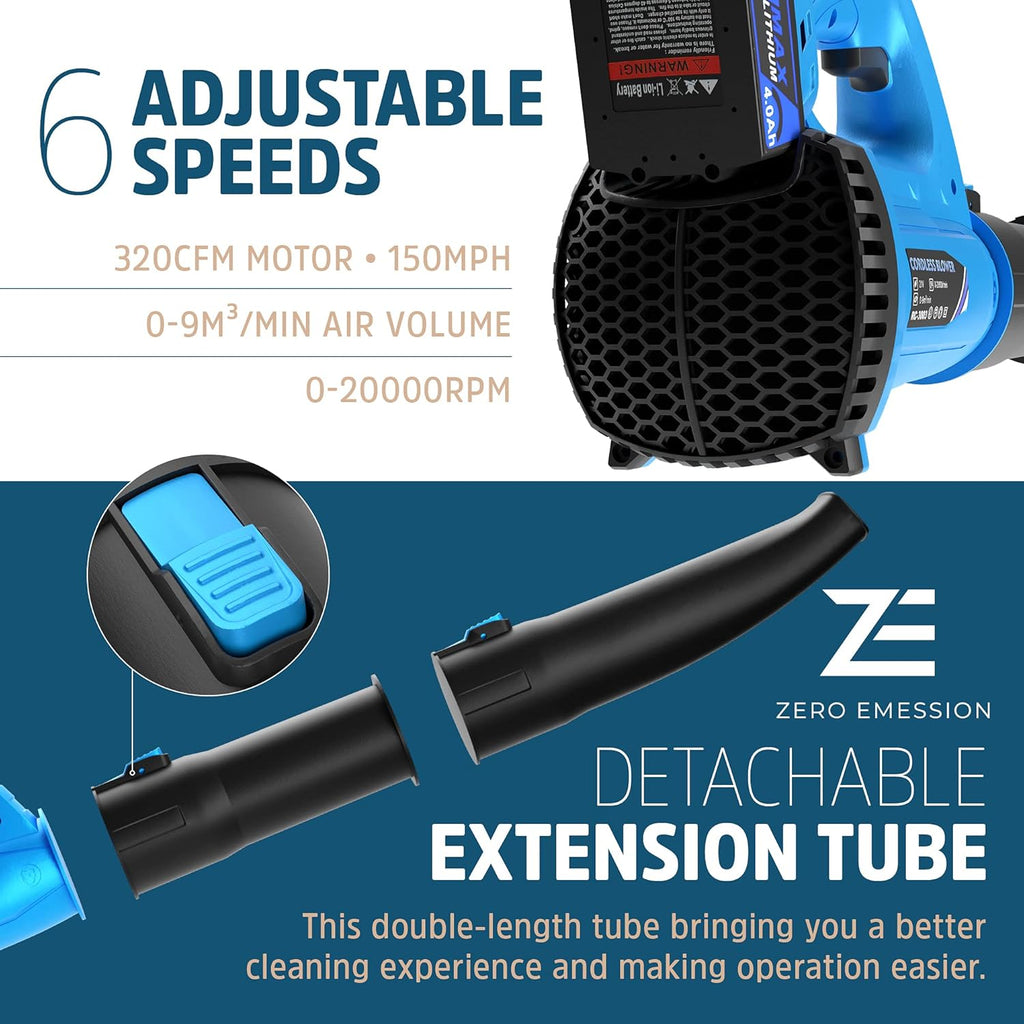 Cordless Leaf Blower 320 CFM 150 MPH with Battery and Charger Q8210