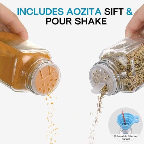 14 Pcs Glass Spice Jars with Labels, 4oz Square Bottles with Shaker Lids A771156