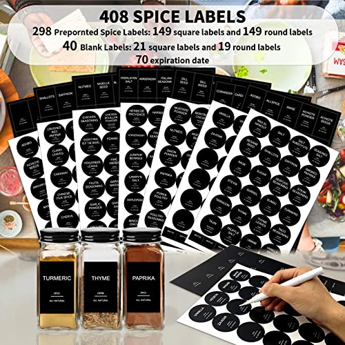 Glass Spice Jars with Labels, 4oz Square Containers with Metal Caps K17959