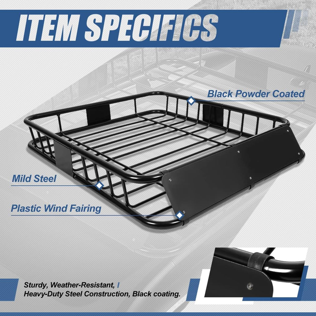 Roof Rack Top Mount Cargo Carrier Basket, 48 x 40 Inches, Black Q257178
