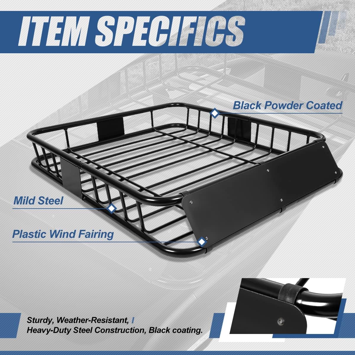 Roof Rack Top Mount Cargo Carrier Basket, 48 x 40 Inches, Black Q257178
