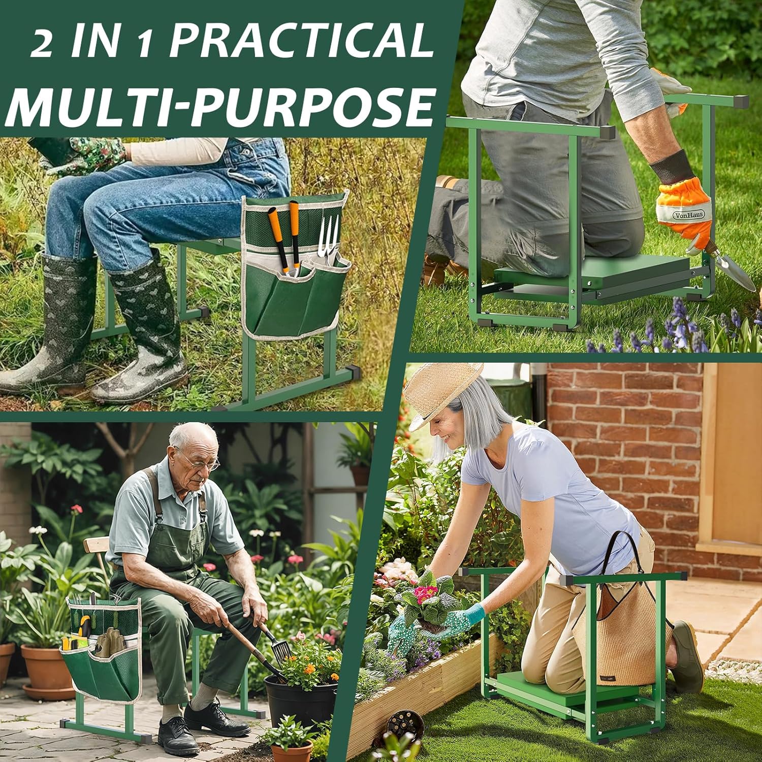 Garden Kneeler and Seat with Handle, Heavy Duty Gardening Stool W895