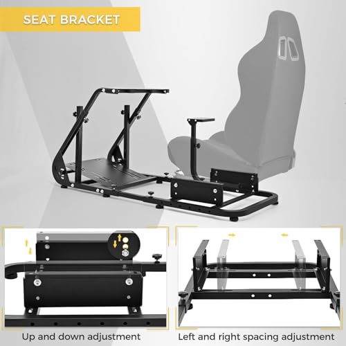 Reinforced Racing Steering Wheel Cockpit with Adjustable Driving Simulator TV Stand F457477