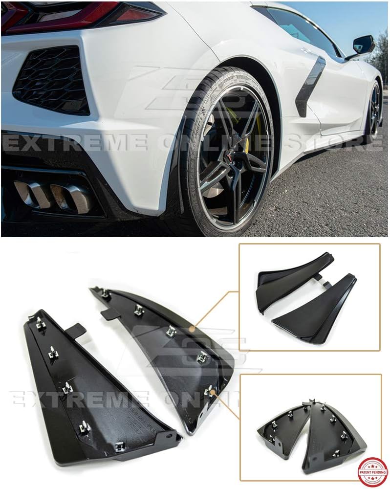 Extreme Online Store Replacement for 2020-Present Chevrolet Corvette C8 All Models | GM Factory XL Extended Style Painted Carbon Flash Metallic Rear Side Splash Guards Mud Flap Pair