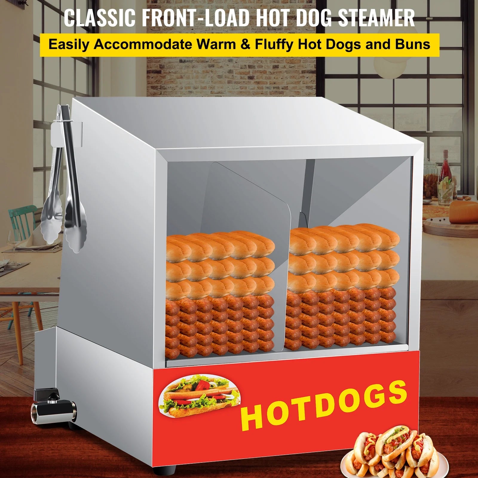 Hot Dog Steamer, 36L, Electric Bun Warmer with Stainless Steel Body H902