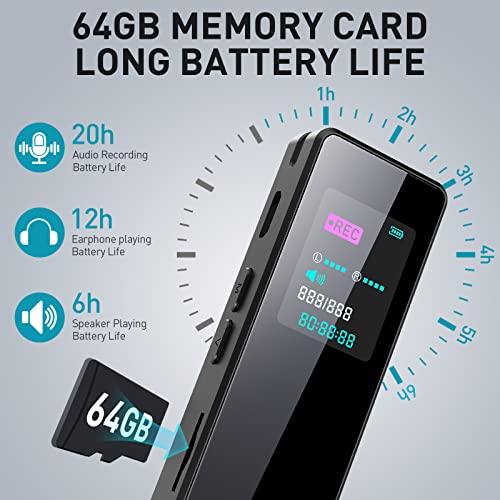 64GB Digital Voice Recorder for Lectures Meetings with Noise Reduction B222