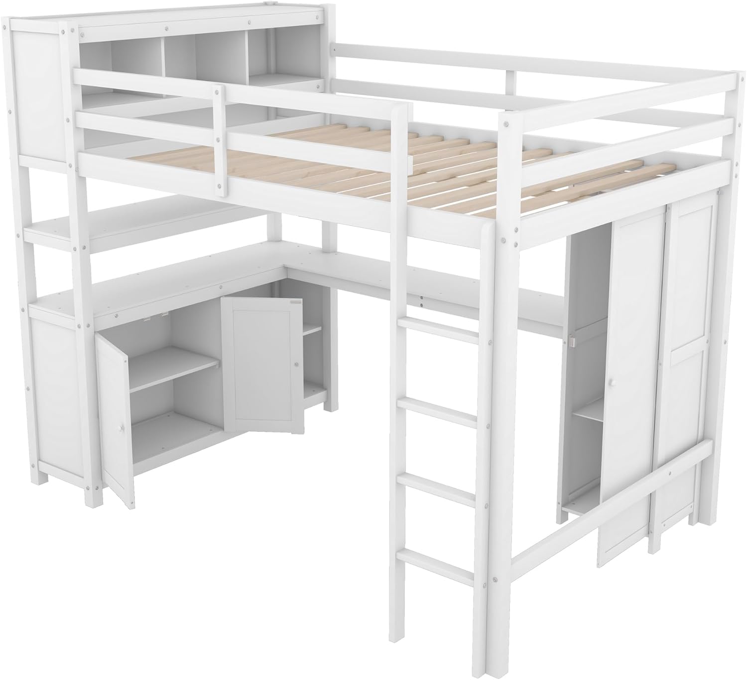 Full Size Loft Bed with Built-in Desk and Bookshelf W312794
