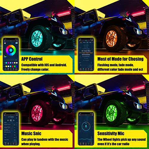 Wheel Lights for Truck - RGB Rim Light for Car/SUV - Wheel Well Ring Lights with Sequential and Multi-Color, Waterproof DC 12v C3041