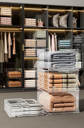 Stackable Wardrobe Organizer Bins, Foldable Plastic Storage Baskets for Closet, Kitchen, Bathroom T4782