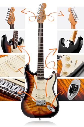 Electric Guitar with Coil-Split, Roasted Maple Neck, HSS Pickups, Beginner Kit with Amp and Bag C21096
