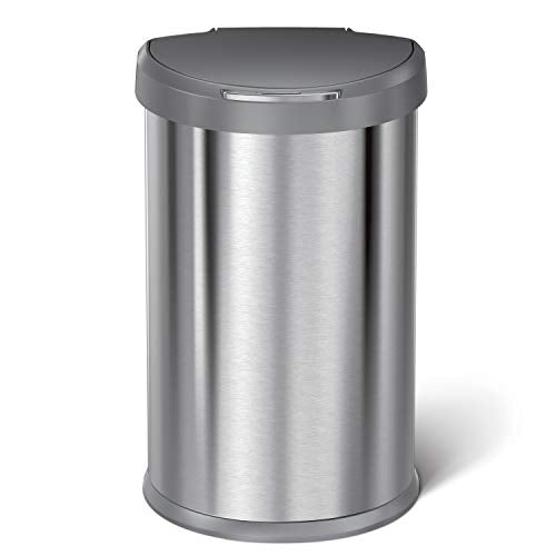 Semi-Round Sensor Automatic Trash Can, Brushed Stainless Steel with Grey Plastic Lid P213246