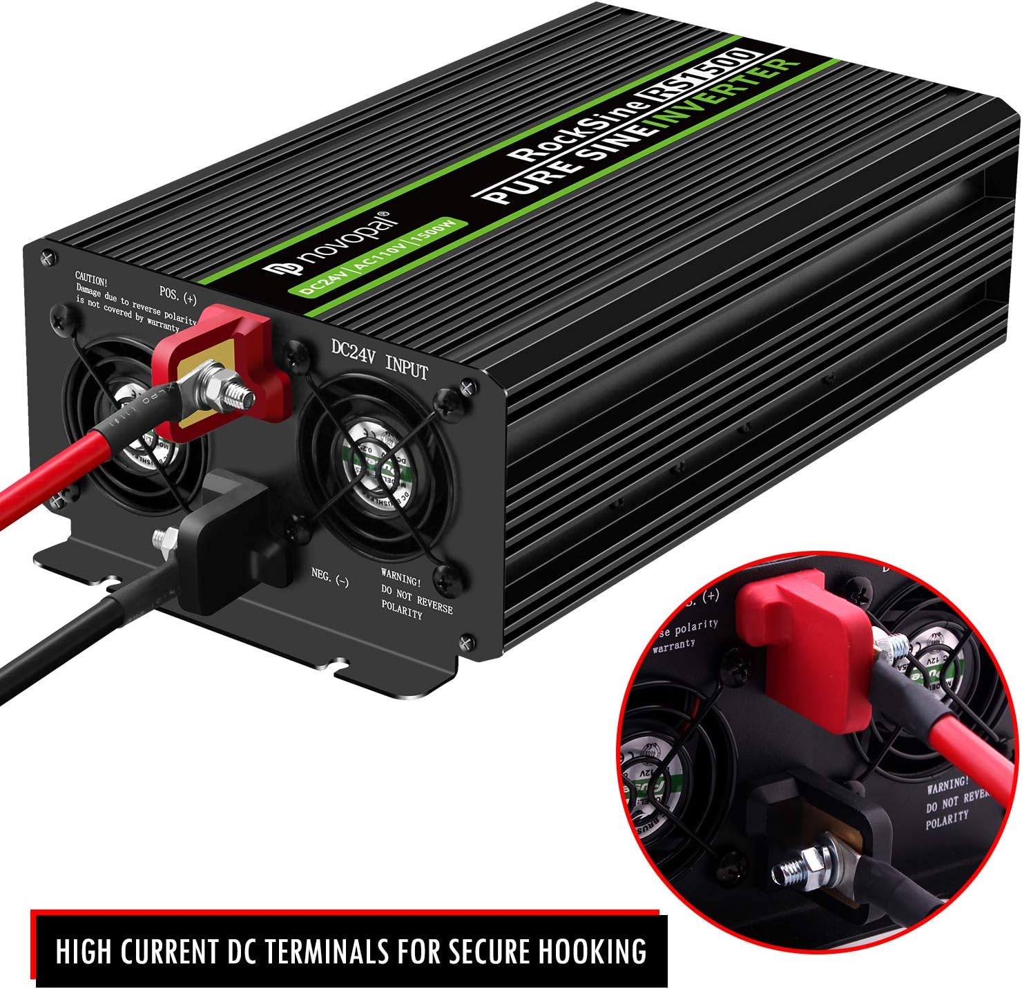 Power Inverter Pure Sine Wave 1000W 24V to 110V AC Converter with 4 Outlets and Remote Control J12881