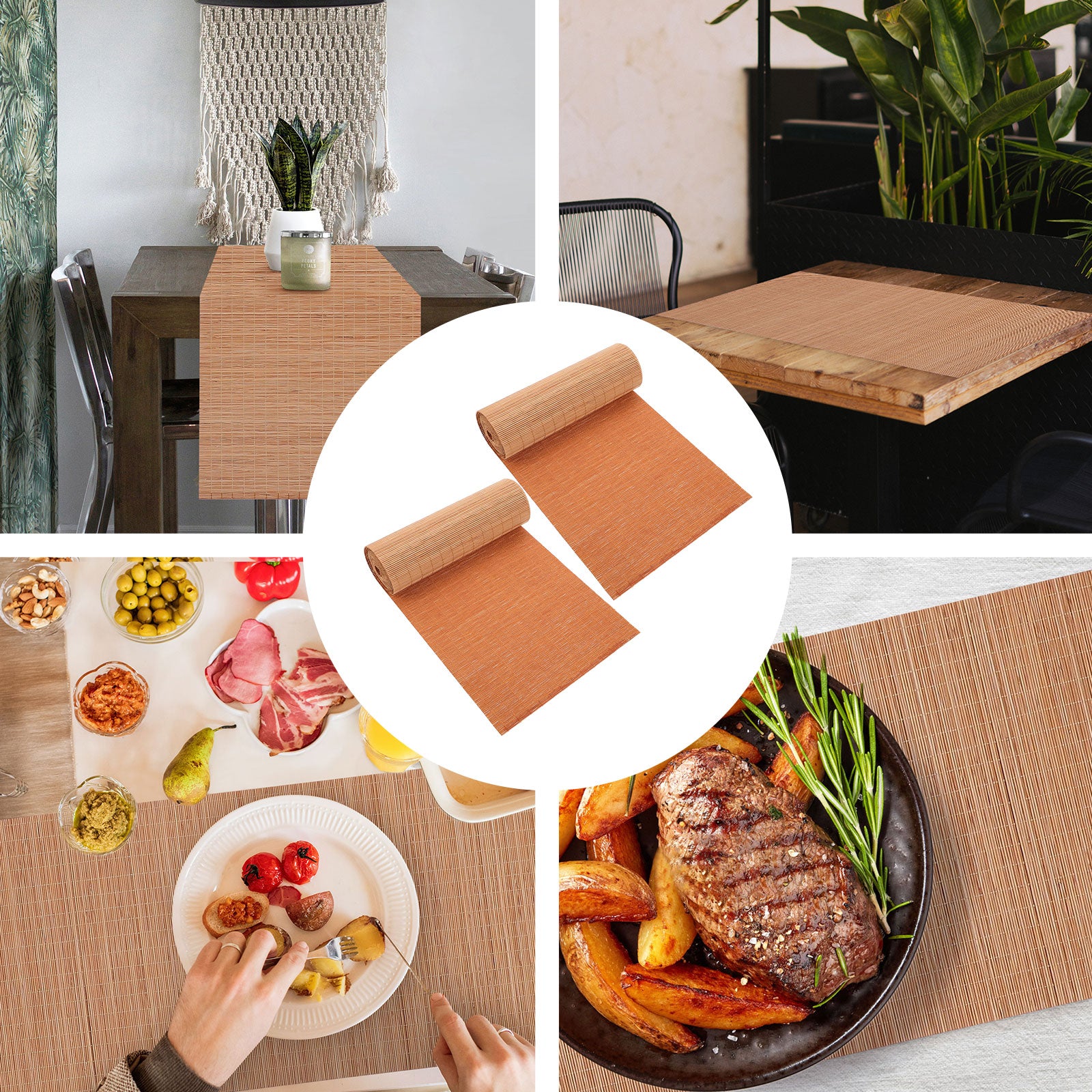 Bamboo Table Mat Runner 2Pcs Dust and Oil Protection E17876