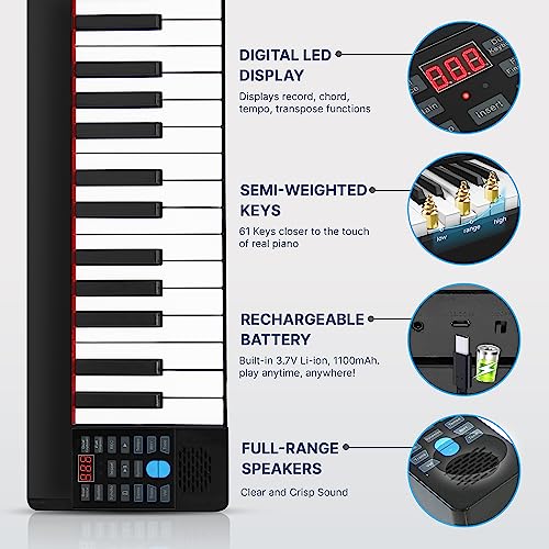 Portable 88-Key Digital Piano Keyboard with Bluetooth R223