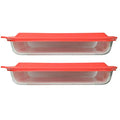 Pyrex (2) 233 Oblong Rectangle Clear Glass Casserole Baking Dishes & (2) 233-PC Red Lids Made in the USA