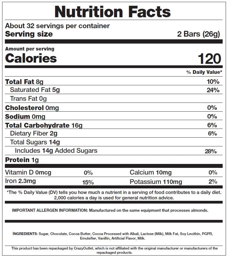 Chocolate Snack Size Candy Bar, Bulk Pack 2 Pounds G65069