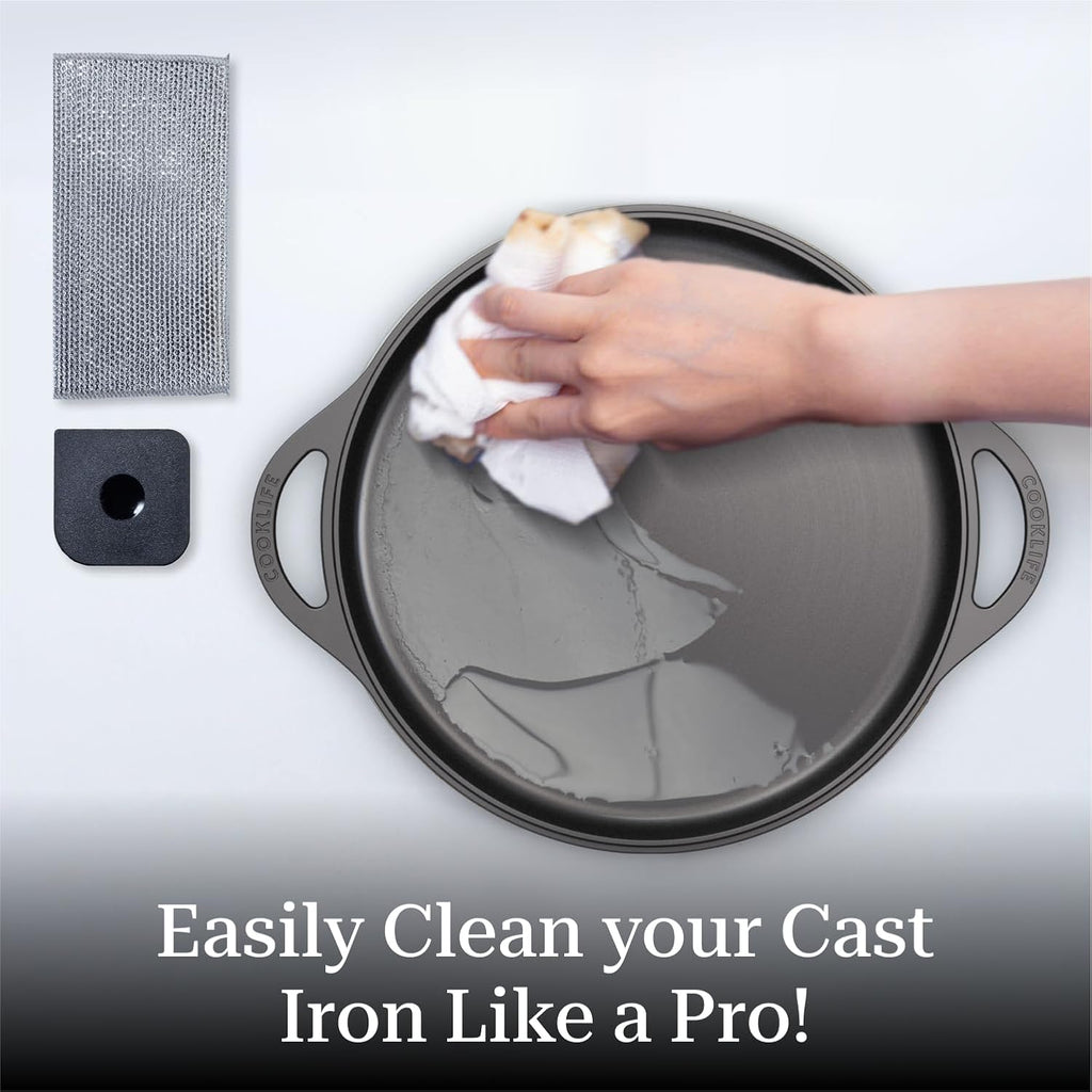 Cast Iron Griddle Pan with Scraper, Round Stove Top Pizza Pan X274