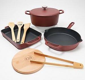 Cast Iron Cookware Set with Tools, Red O6435