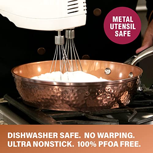Hammered Copper Non Stick Frying Pan with Lid, Ceramic Coating, Oven Safe M784