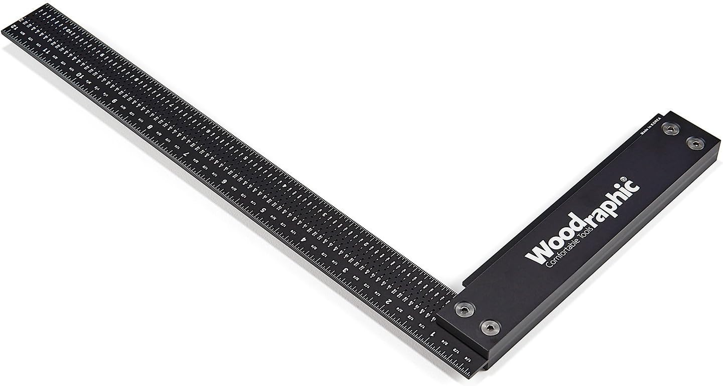 Woodraphic Signature Precision Square in Tool 12-inch Guaranteed T Speed Measurements Ruler for Measuring and Marking Woodworking Carpenters - Aluminum Steel Framing Professional Carpentry Use