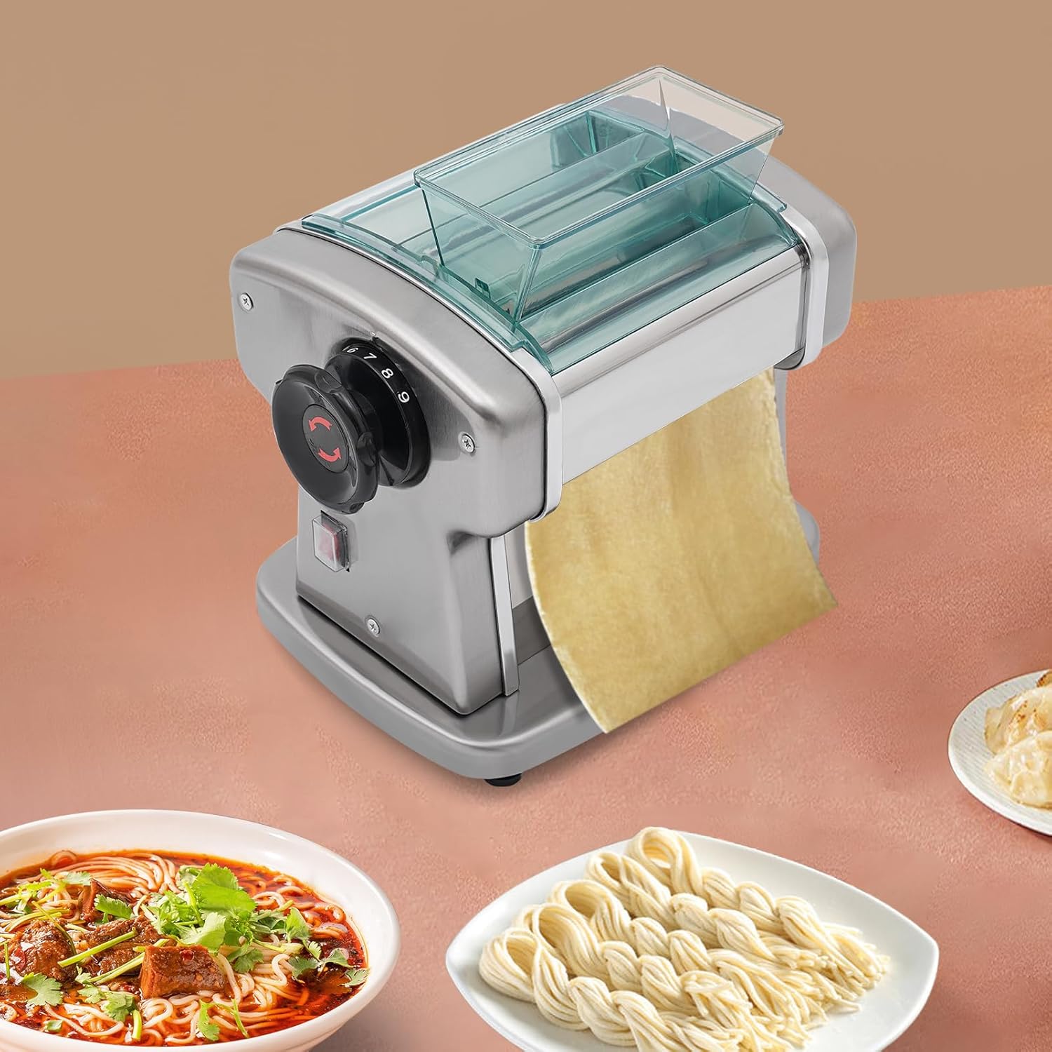 Electric Pasta Maker Machine, Automatic Noodle Machine with 9 Thickness Settings, Stainless Steel Blade, 135W H396311
