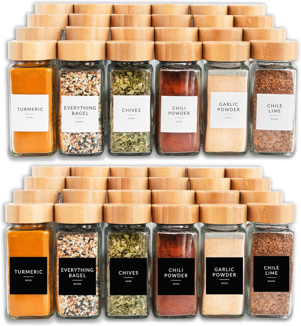 Glass Spice Jars with Bamboo Lid, 4oz Empty Seasoning Containers with Labels O351897