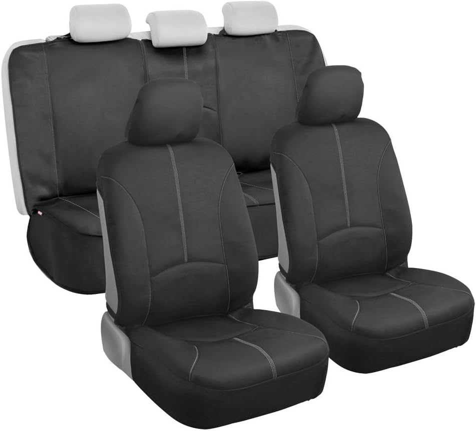 Motor Trend SpillGuard Waterproof Car Seat Covers, Front and Rear Full Set (Gray Stitch) – Neoprene Seat Protectors with Extended Bench Side Coverage for Auto, Truck, Van, and SUV Pack of 2