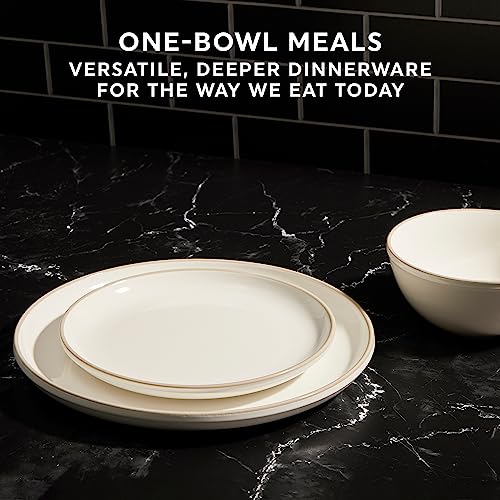Stoneware 8-Pc Dinnerware Set, Double Bead Plates and Bowls, Reactive Glazes, Navy E96050
