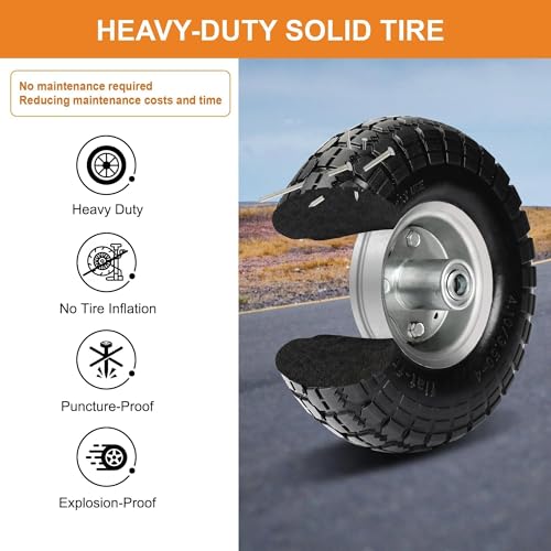 10 Inch Flat Free Solid Rubber Hand Truck Wheels with 5/8 Inch Axle, 2 Pack K2905