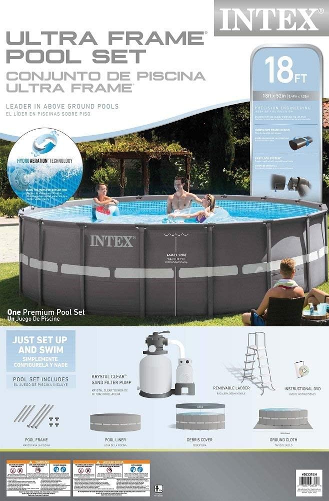 18ft x 52in Above Ground Pool Set with Sand Filter Pump, Ladder, Ground Cloth & Cover K5749