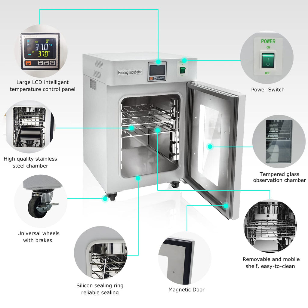 Lab Incubator 18L for Bacterial Culture Seed Germination, Reptile Egg Incubator RT-66℃ Digital PID Temperature Control L377912