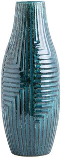 hjn Ceramic Vase- Teal Vase for Home Decor, Flower Vase for Centerpieces, Modern Decor Vases for Living Room/Bookshelf/Mantel/Home Decor Accents - Teal texture-Medium-13.8" H