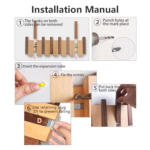 Wall Mounted Wooden Coat Rack with 4 Flip-Down Hooks B6100