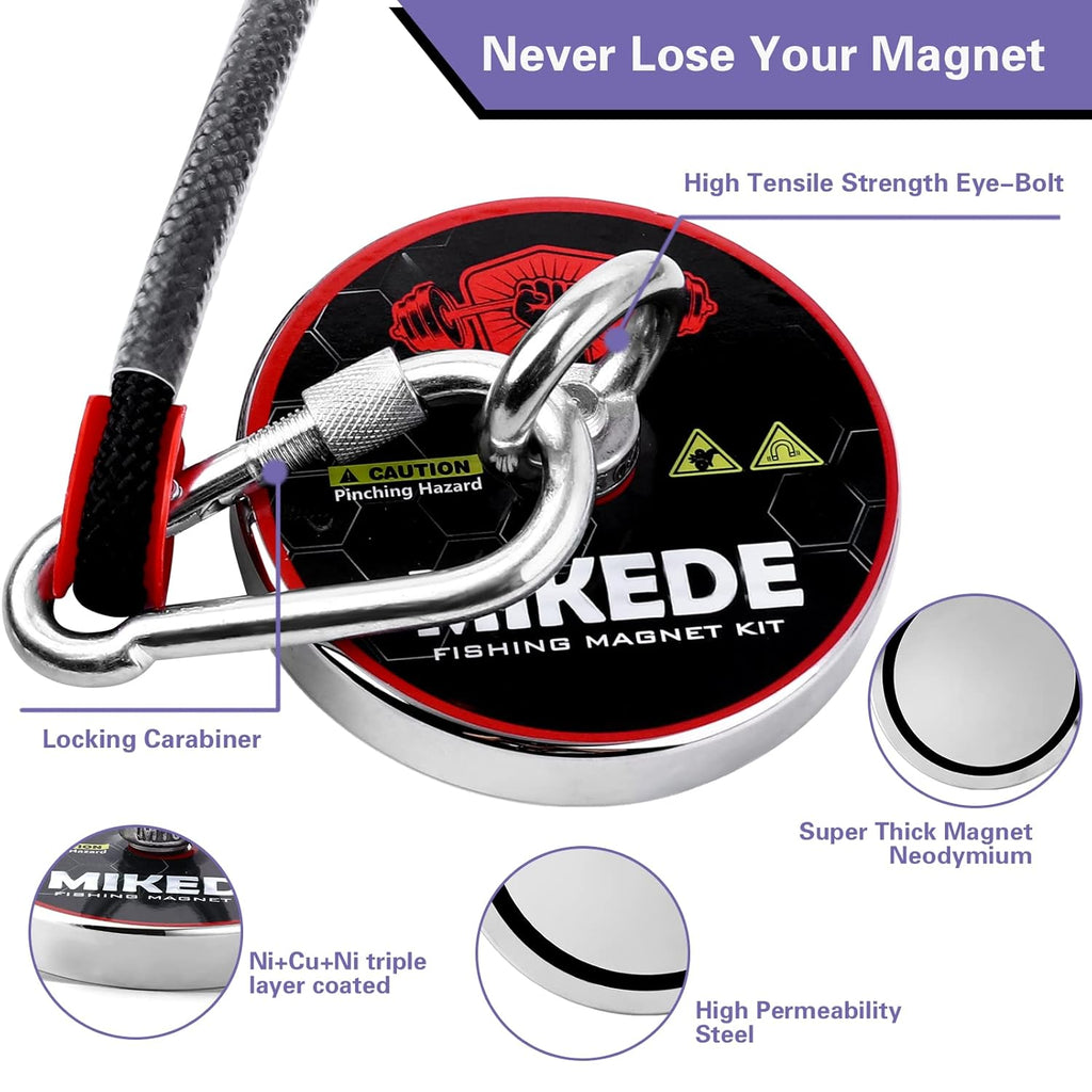 Fishing Magnets Kit with Heavy Duty Rope, 100mm Neodymium Magnet for River Retrieving, Pack of 2 D937518