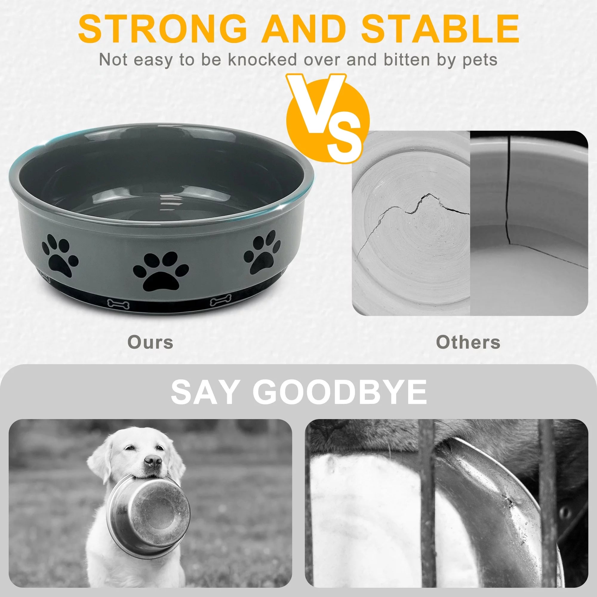 Ceramic Pet Bowl for Dogs and Cats, Food and Water Feeding Bowl, 35oz N334