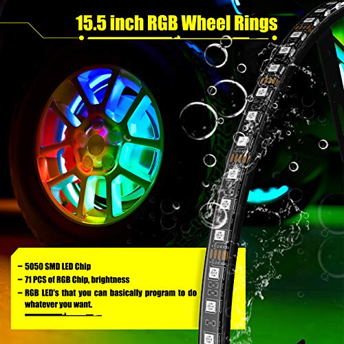 Wheel Lights for Truck - RGB Rim Light for Car/SUV - Wheel Well Ring Lights with Sequential and Multi-Color, Waterproof DC 12v C3041