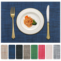 Heat resistant placemats set of 4, PVC woven washable non-slip table mats, wrinkle free vinyl placemats for dining, modern kitchen decor, navy blue