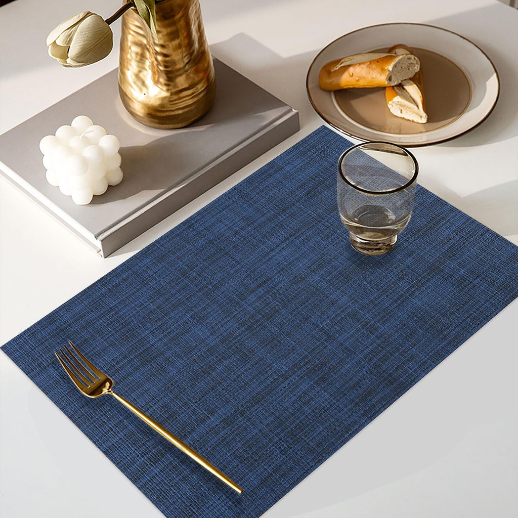 Heat resistant placemats set of 4, washable non-slip vinyl, navy blue B880