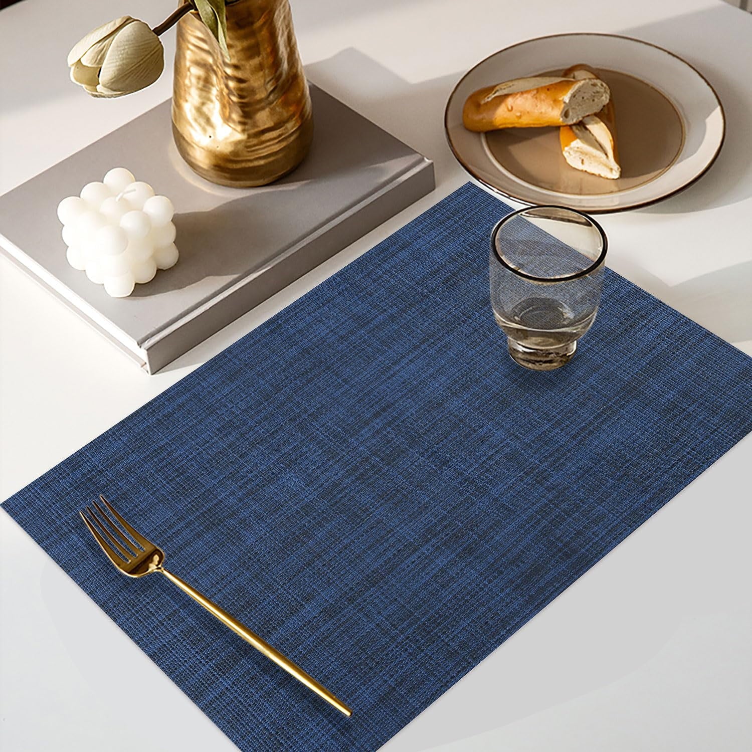 Heat resistant placemats set of 4, washable non-slip vinyl, navy blue B880