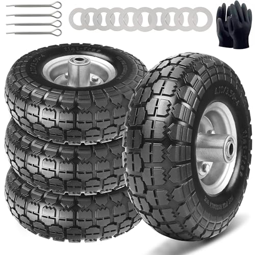4.10/3.50-4 Tire and Dolly Wheel Flat Free - Solid Rubber Hand Truck Wheels 5/8" Axle - Gorilla Cart Tires Replacement for Garden, Wagon, Yard and Wheelbarrow (10 Inch 2 Pack)