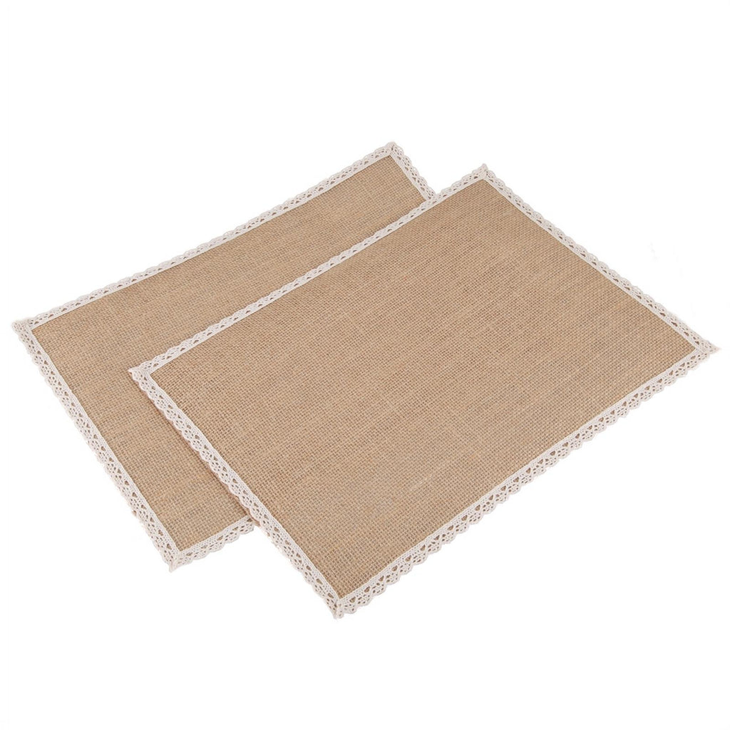 Linen Table Mat Lace Placemat Set Natural Woven B526802