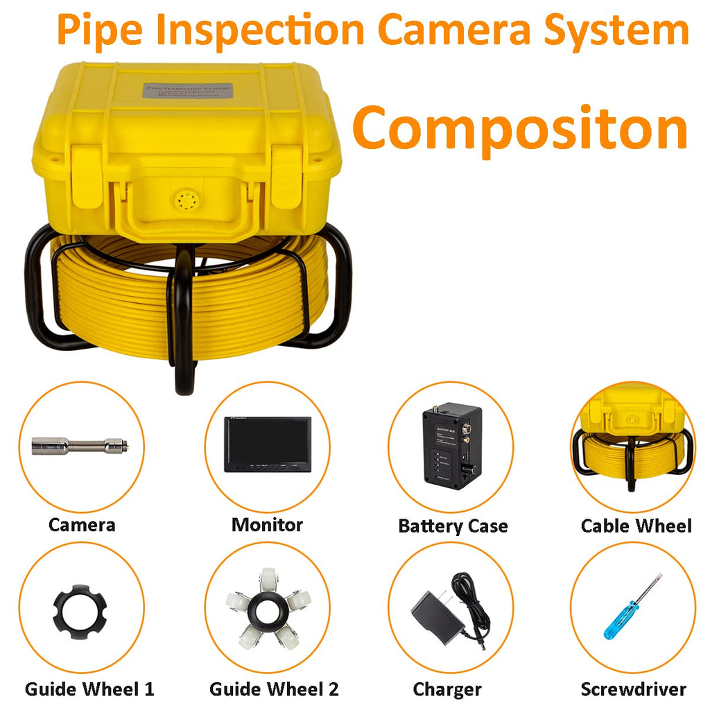 Pipe Inspection Camera with 9" LCD Screen, IP68 Waterproof, DVR Recording G2802