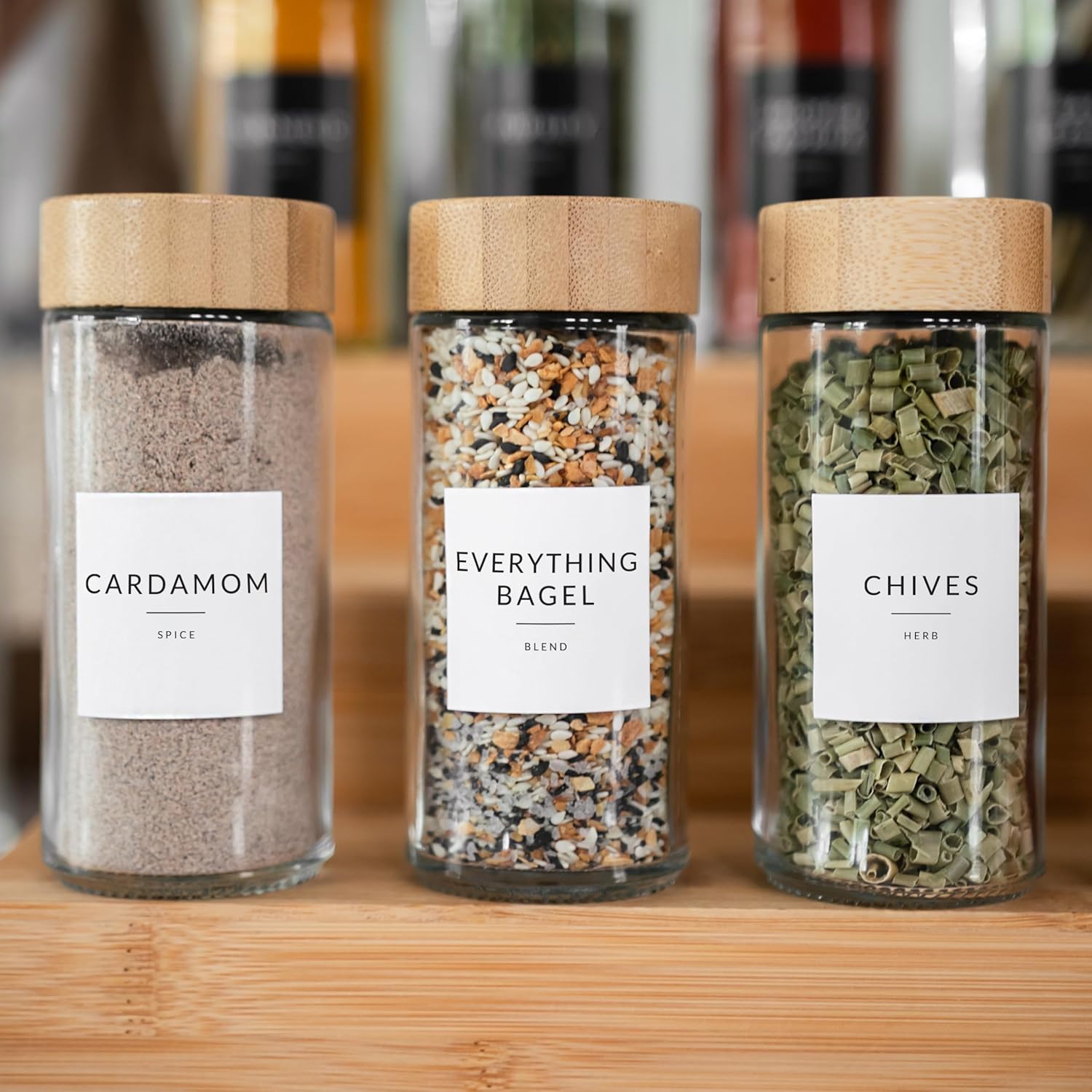 Glass Spice Jars with Bamboo Lids, 4oz Seasoning Containers with Labels E774