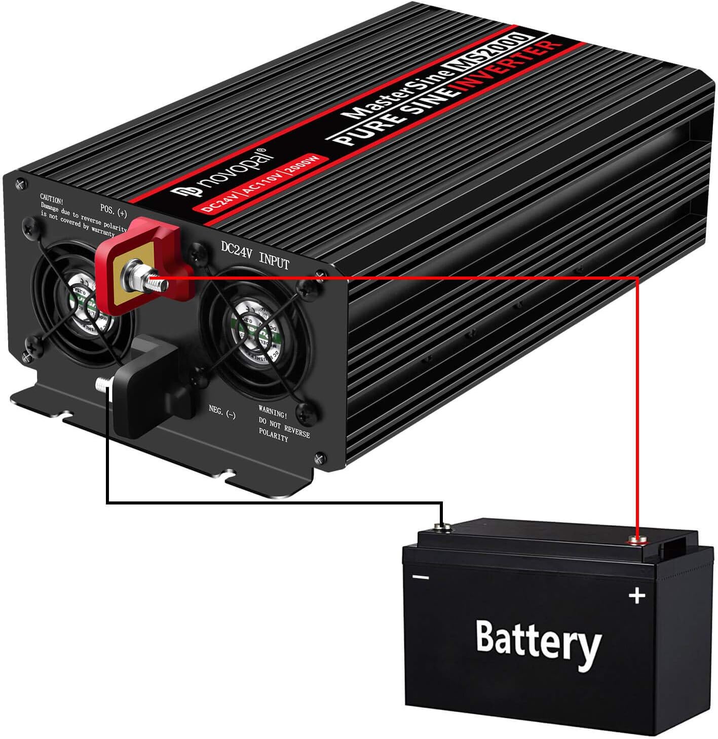 Power Inverter Pure Sine Wave 1000W 24V to 110V AC Converter with 4 Outlets and Remote Control J12881