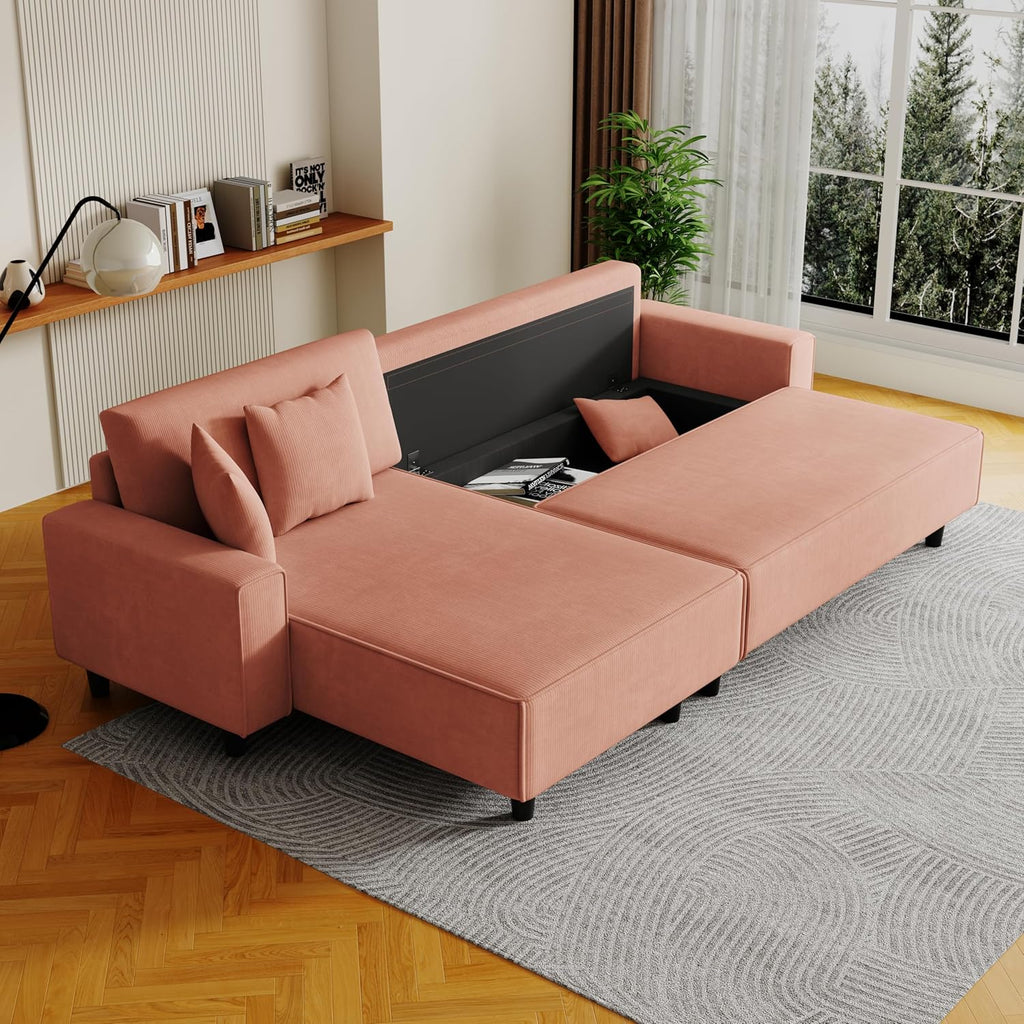 Orange Corduroy Sofa Bed with 2 Pillows A279501