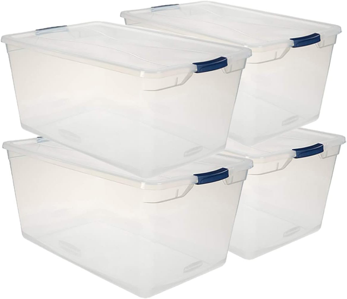 Clear 71 QT Stackable Storage Containers with Latching Lids, Pack of 4 U949639
