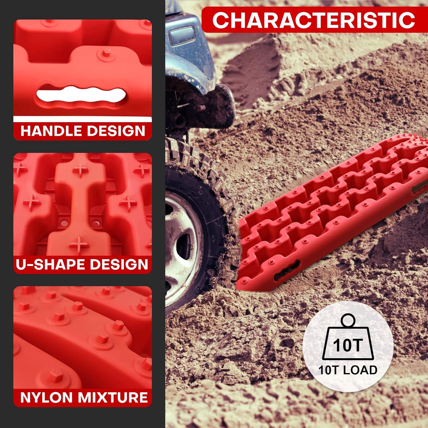 Recovery Traction Tracks 2 Piece, Tire Traction Mats for Off Road Mud Sand Snow V9918
